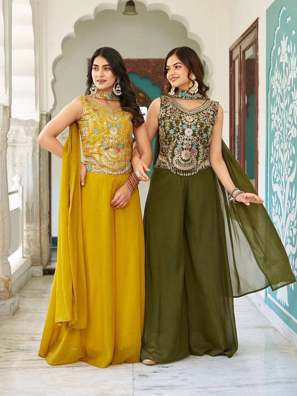 Chic Designer Embroidered Palazzo Co-ord Set with Dupatta