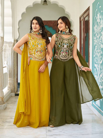 Chic Designer Embroidered Palazzo Co-ord Set with Dupatta
