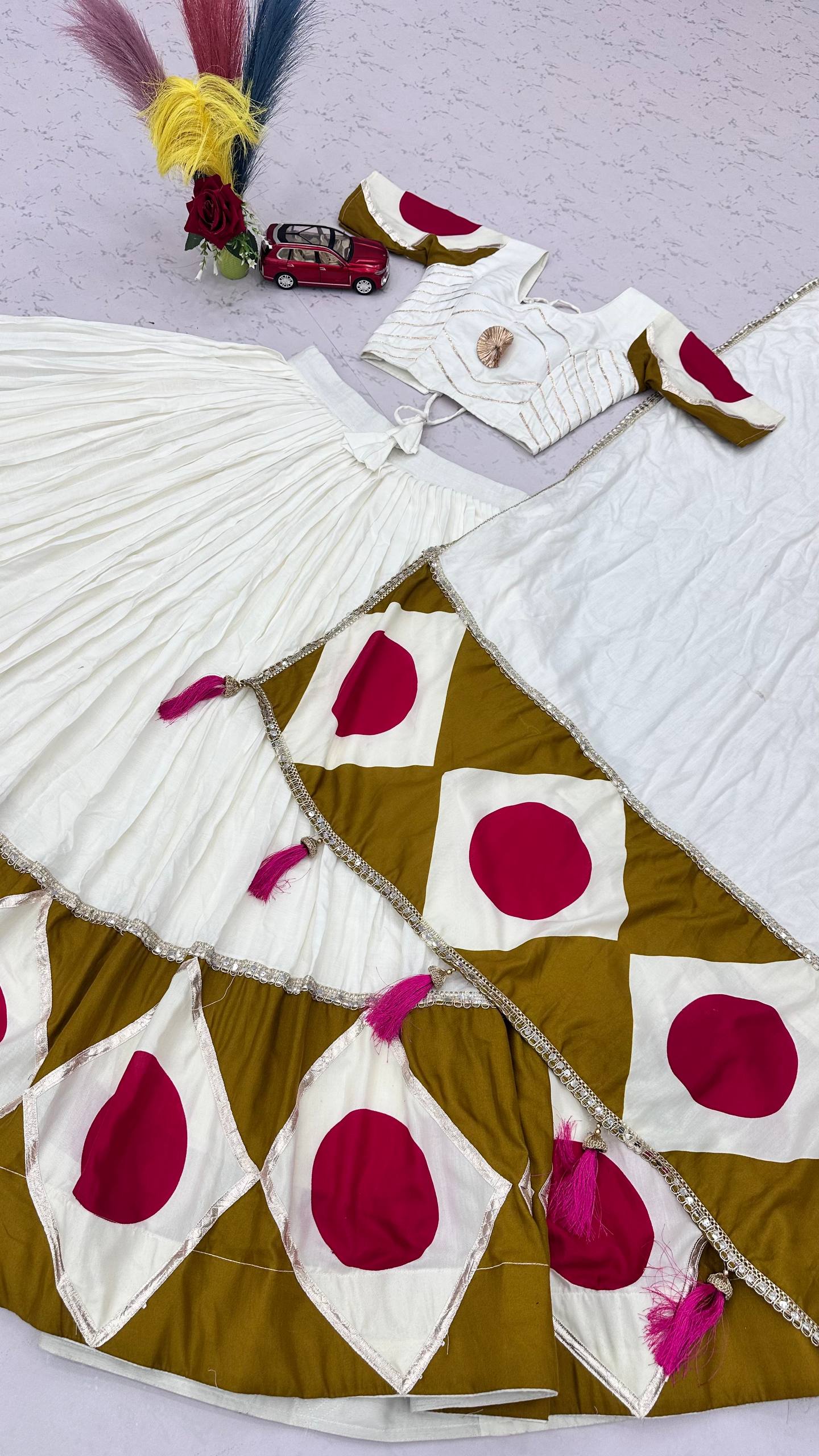 RangBhoomi Navratri Special Pure Cotton Lehenga Choli with Dupatta – 6m Flair, Gota Patti Work
