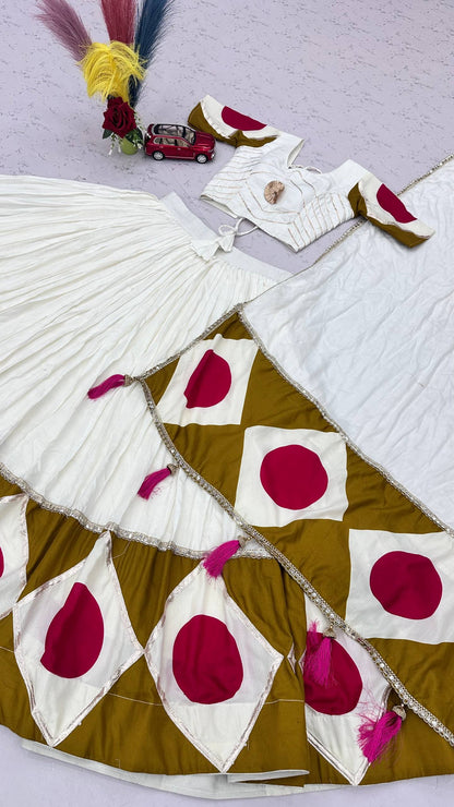 RangBhoomi Navratri Special Pure Cotton Lehenga Choli with Dupatta – 6m Flair, Gota Patti Work