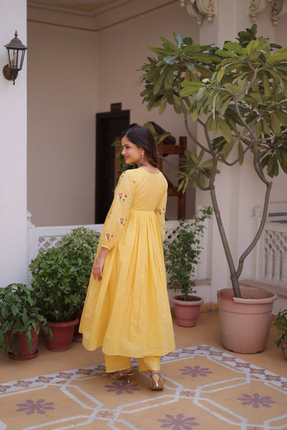 Premium Ready-to-Wear Embroidered Cotton Kurti with Matching Cotton Pants