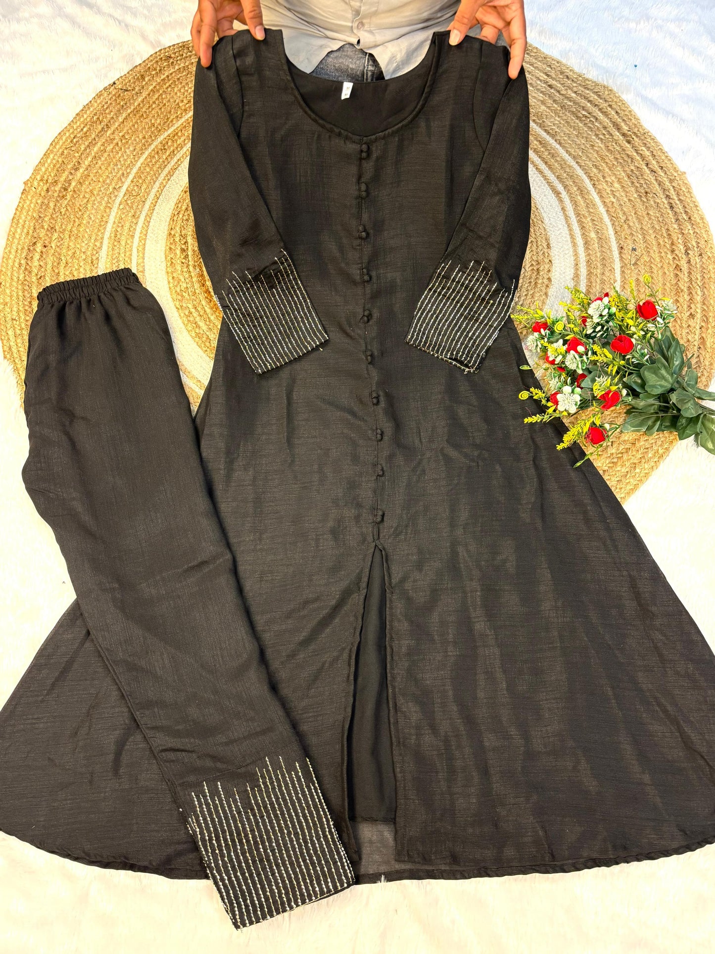 Elegant A-line Kurta Set in Luxurious Blooming Vichitra Silk
