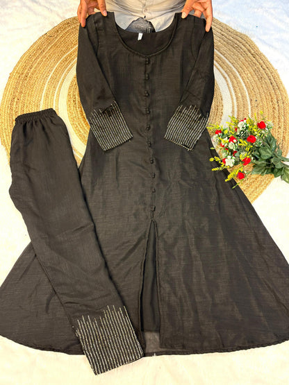 Elegant A-line Kurta Set in Luxurious Blooming Vichitra Silk