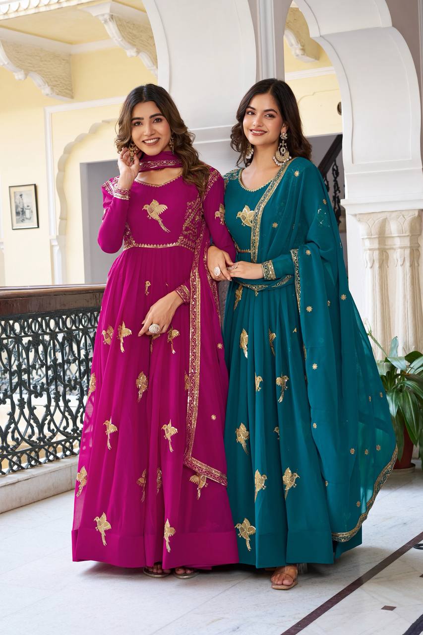 RangBhoomi Elegant Faux Georgette SP Series Gown Set with Thread and Sequin Detailing