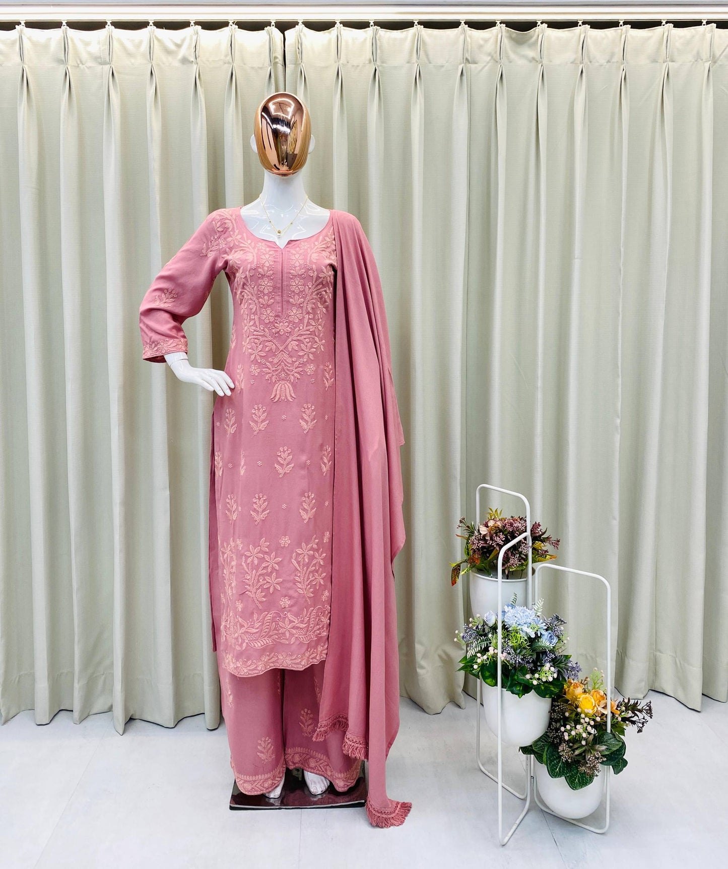 Exclusive and Comfortable Kurta, Palazzo, and Dupatta Set with Elegant Embroidery for Everyday Wear