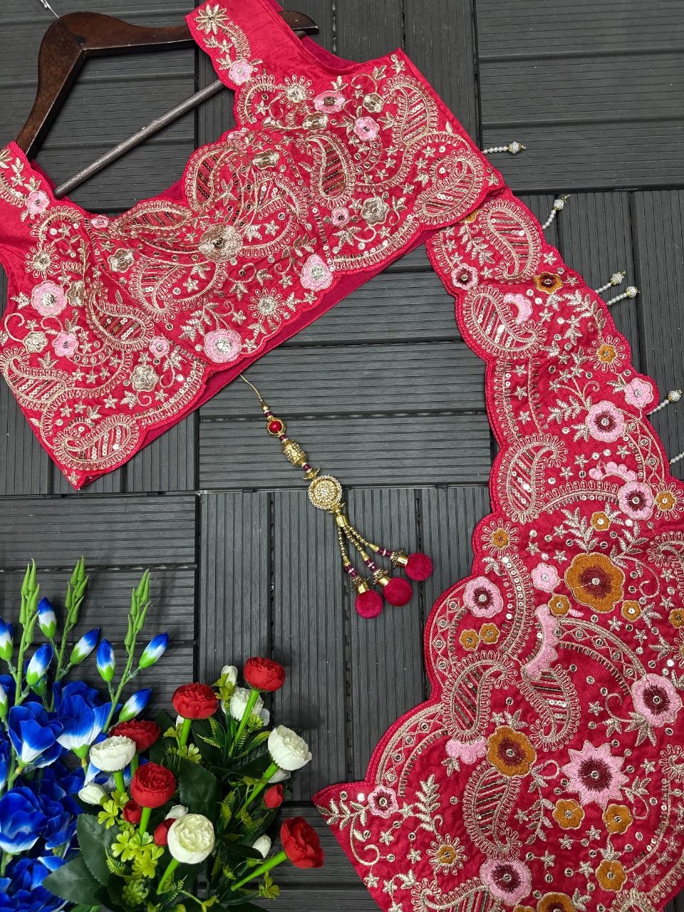 New Super Embroidery Detailed Lehenga Choli Set with Banglori Silk Shrug