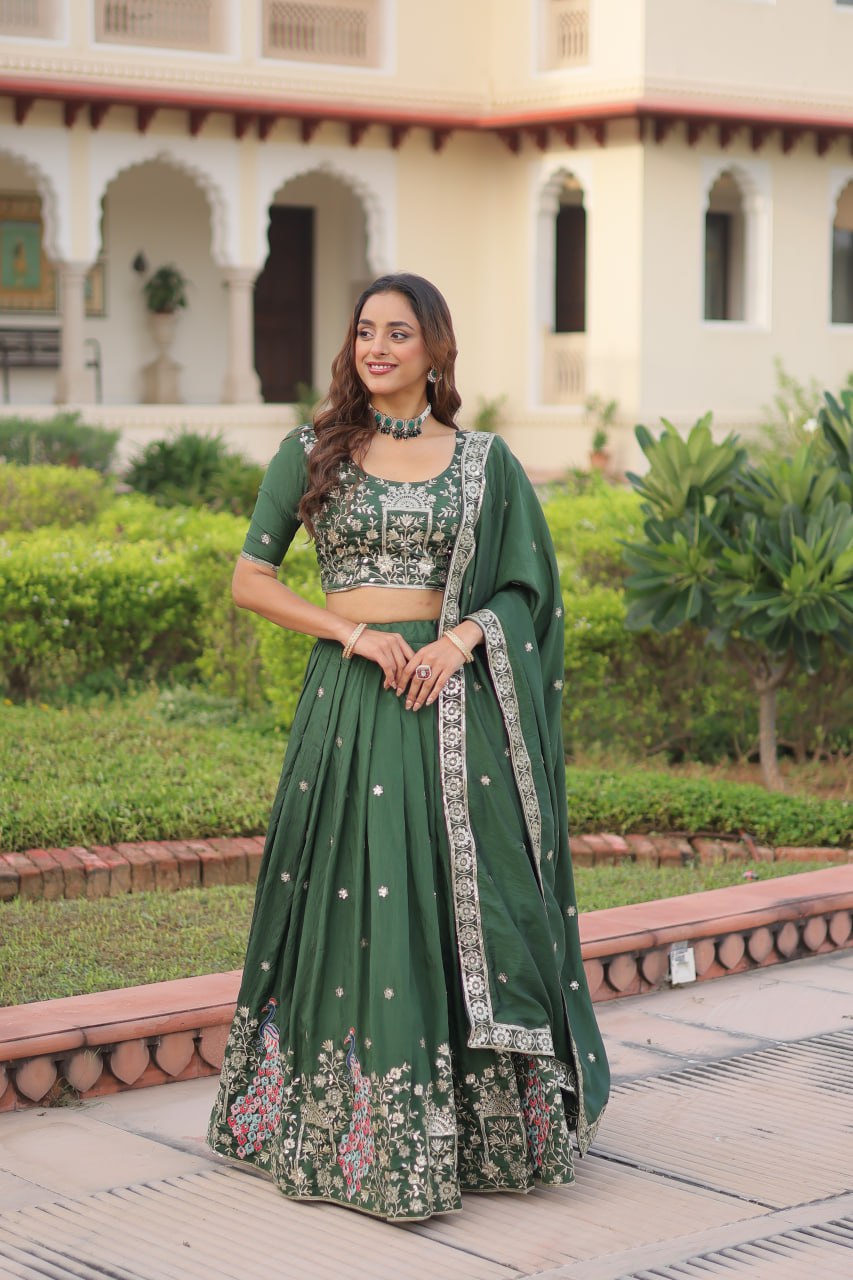 RangBhoomi Premium Vichitra Silk Lehenga Choli Set 2026 with Embroidered Sequins, Zari & Thread Work