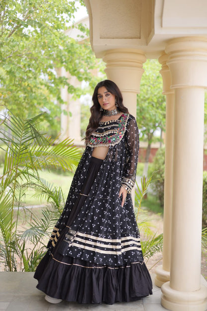 RangBhoomi Navratri 2026 Lehenga & Kurti Set – Kora Cotton Lehenga with Bandhni Faux Georgette Kurti (L, 40" Stitched)