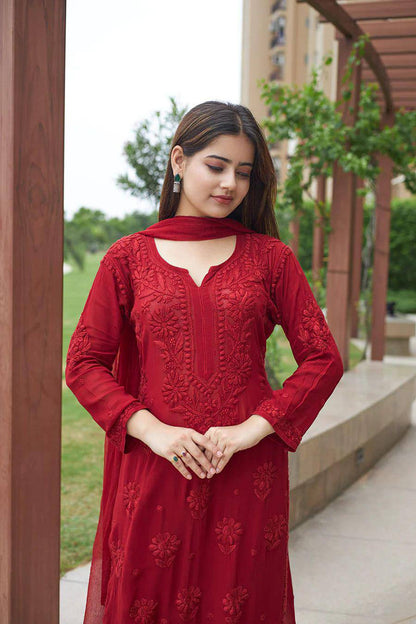 Exclusive Designer Faux Georgette Embroidered Suit with Matching Dupatta