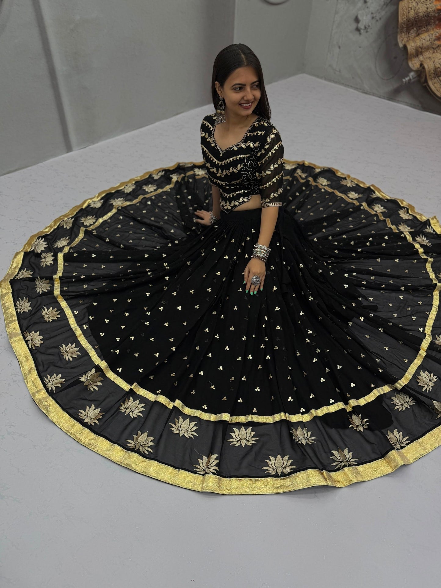 RangBhoomi Navratri Vintage Chaniya Choli – Big Flair 6M Fox Georgette Lehenga Choli