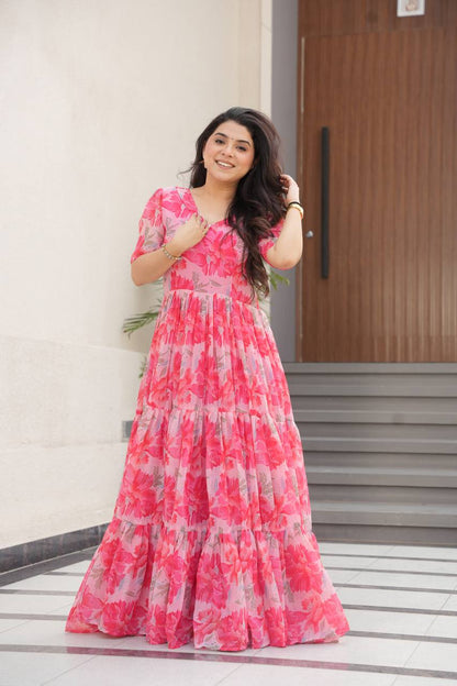 Full Flair Gown – Premium Printed Georgette, Ultimate Flare Elegance