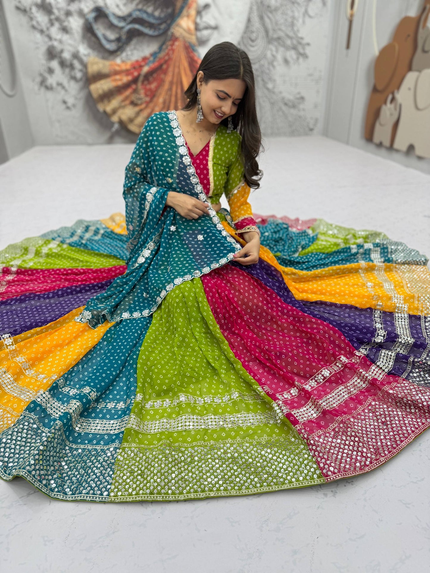 RangBhoomi Navratri Special Georgette Lehenga Choli — 6m Flair, Micro Cotton Inner, Elegant Shivansh Work
