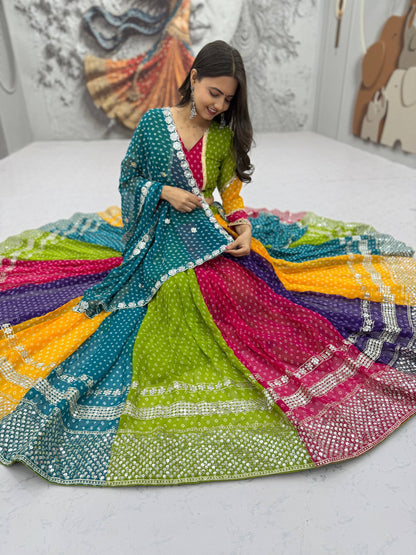 RangBhoomi Navratri Special Georgette Lehenga Choli — 6m Flair, Micro Cotton Inner, Elegant Shivansh Work