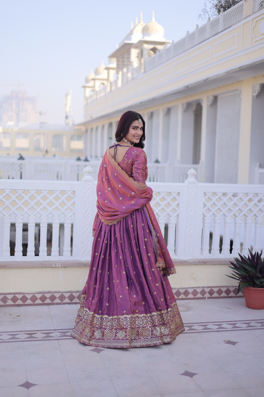 RangBhoomi Elegant Lehengha Choli Dupatta Set in YSL Silk with Sequins and Zari Embroidery