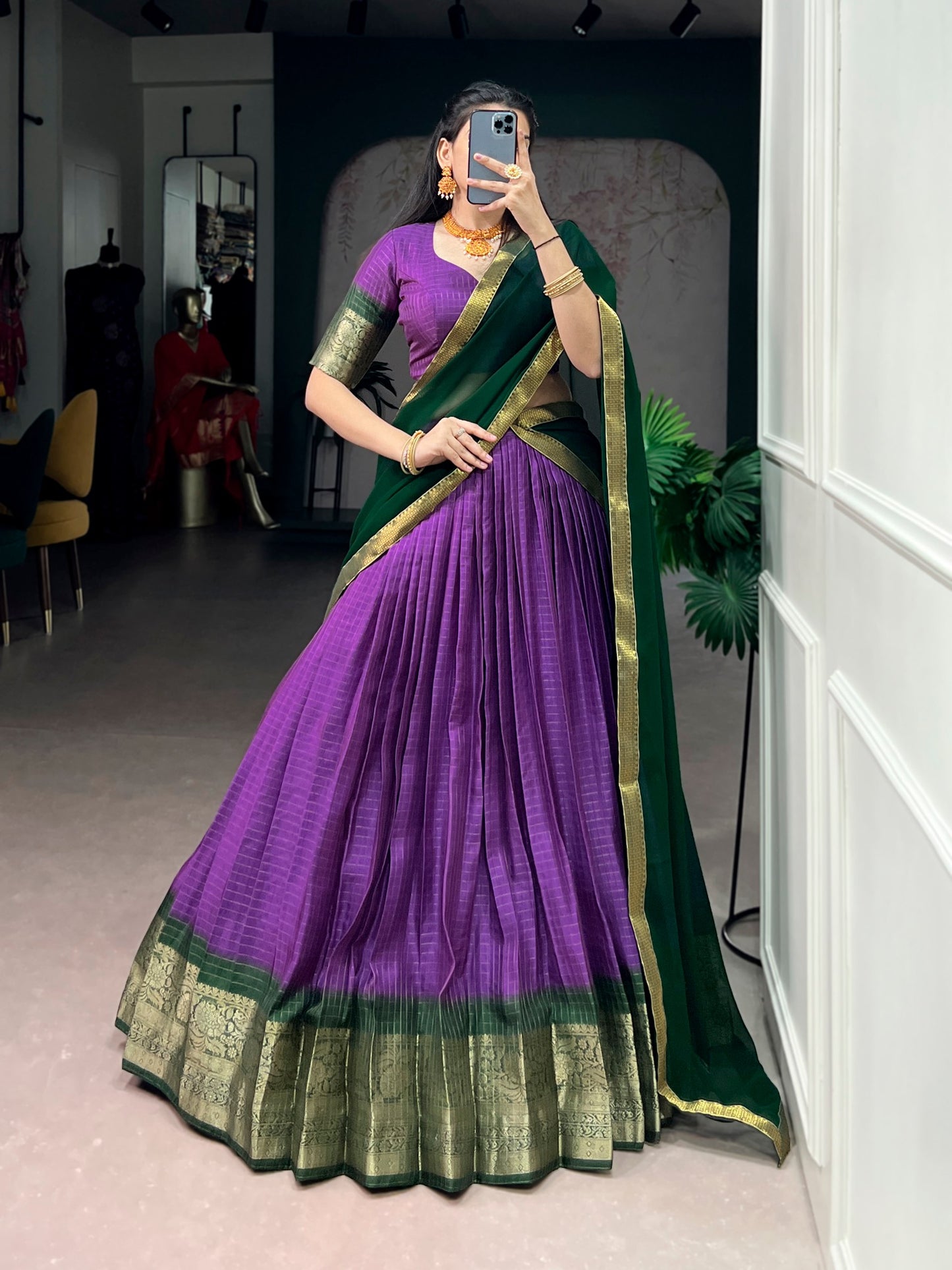Lehnega Collection 2026 – Elegant Dola Tex Lehenga with Intricate Zari Weaving and Georgette Dupatta