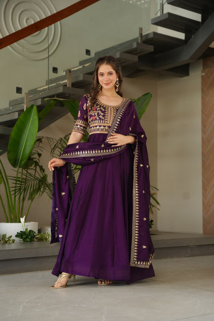 Exquisite Vichitra Silk Embroidered Gown