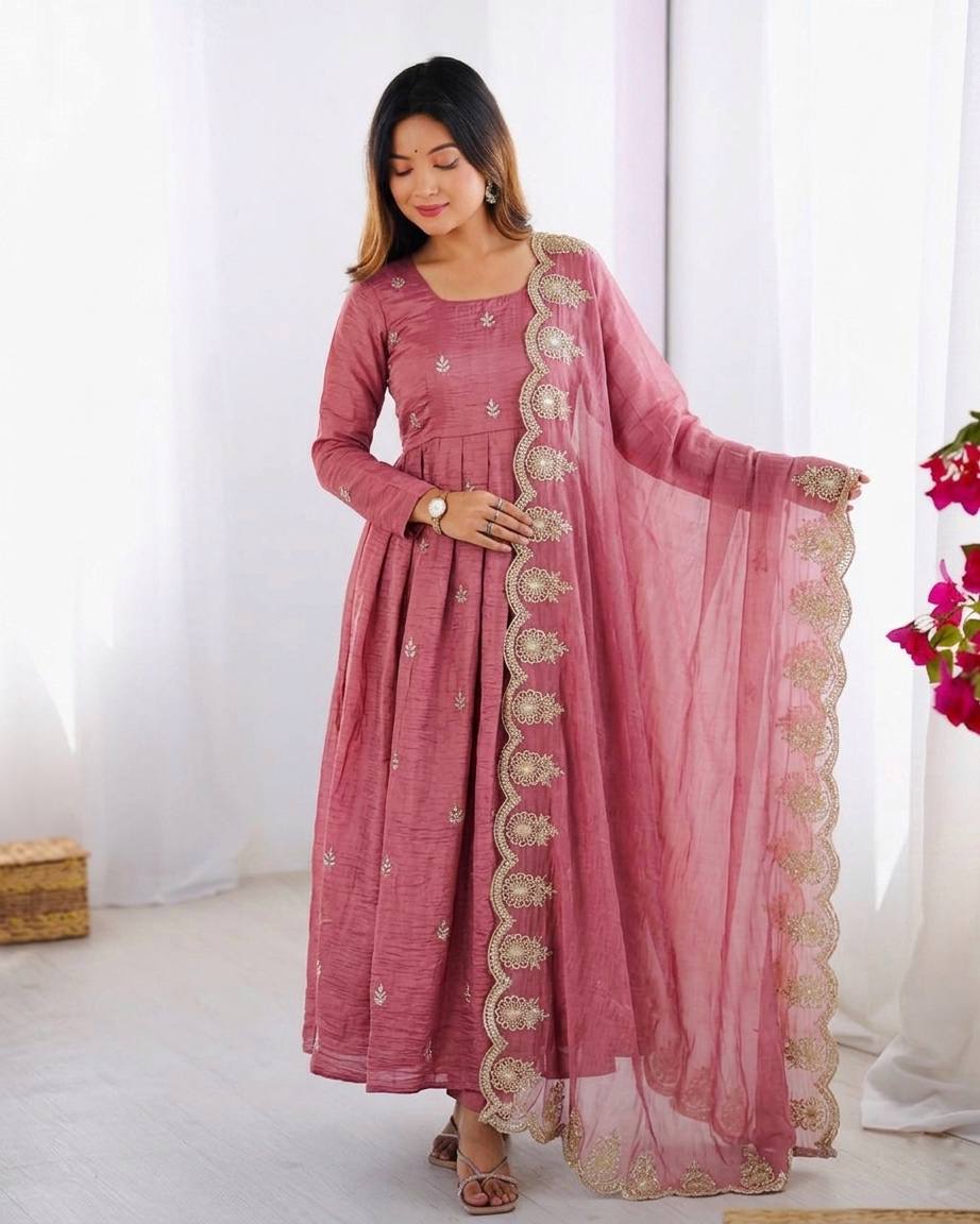 RangBhoomi Elegant Embroidered Sequined Anarkali Three-Piece Set