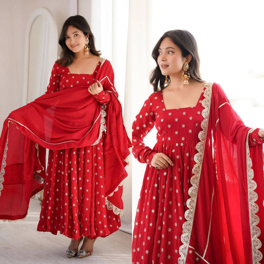 RangBhoomi Rakhi Special New Anarkali Suit - Heavy Chinon Silk with Sequins & Zari Embroidery, 50–52" Length