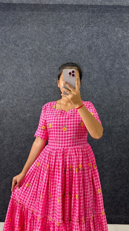 RangBhoomi Elegant New Cotton Sunflower Print Midi Dress with Realistic Modeling