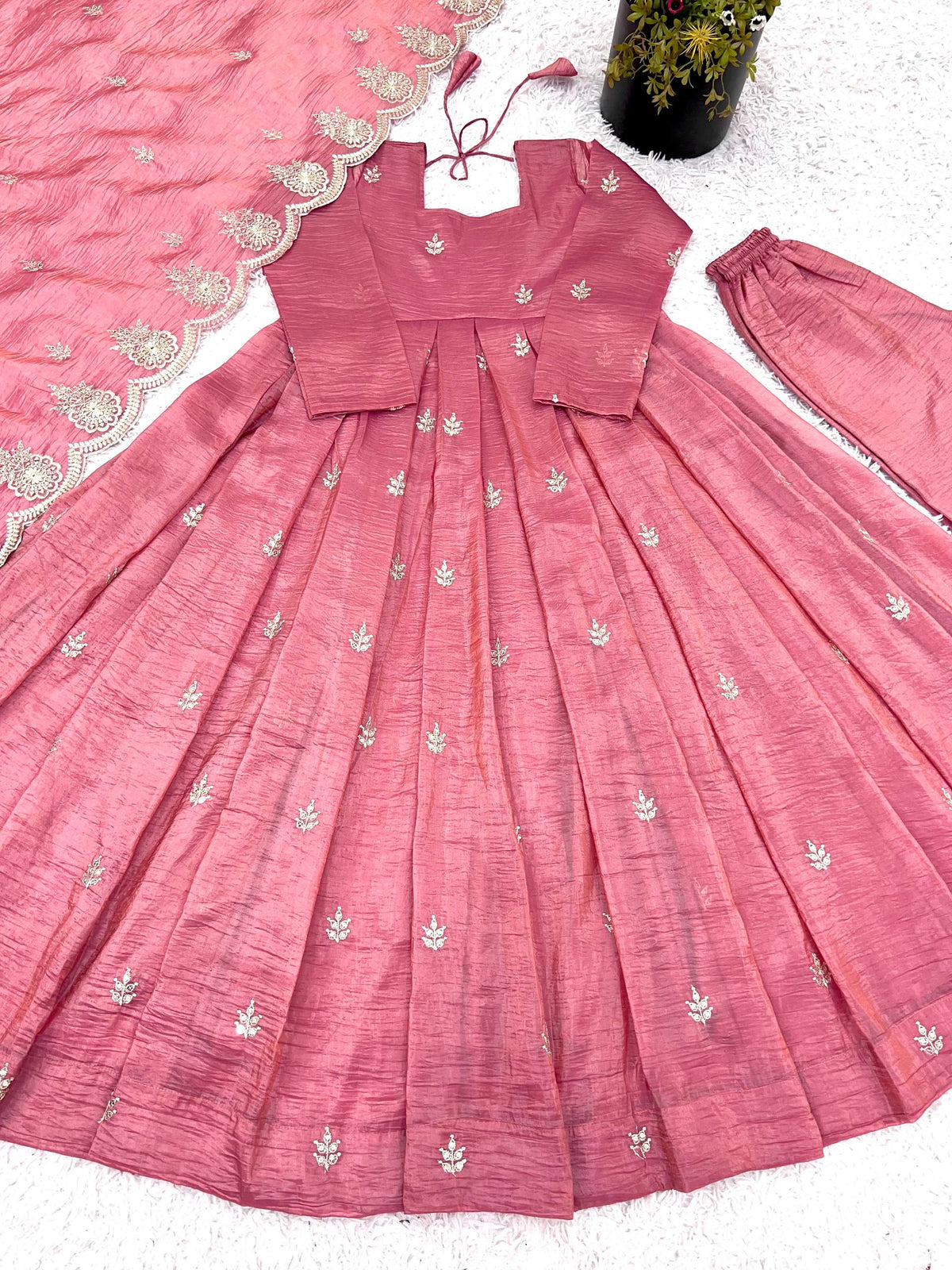 RangBhoomi Elegant Embroidered Sequined Anarkali Three-Piece Set