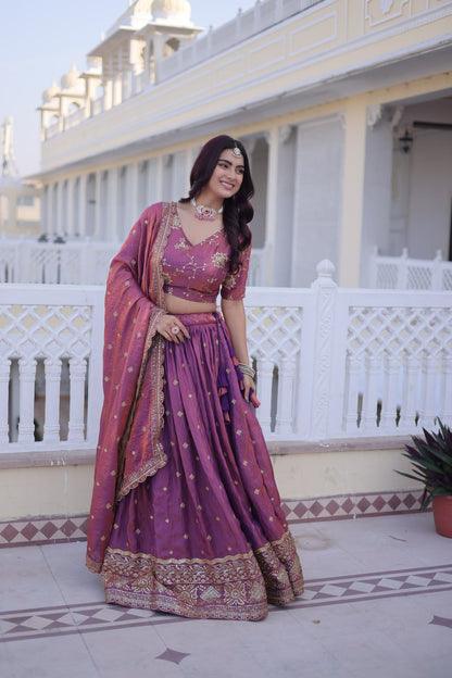 RangBhoomi Elegant Lehengha Choli Dupatta Set in YSL Silk with Sequins and Zari Embroidery