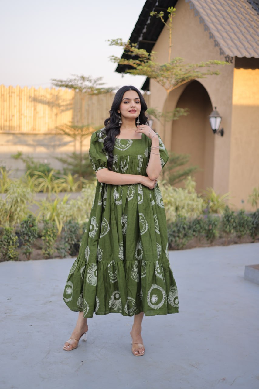 RangBhoomi Premium Designer Ready-to-Wear Kurti Collection 2026 - Elegant Printed Cotton with Puff Sleeves and Fancy Square Neck