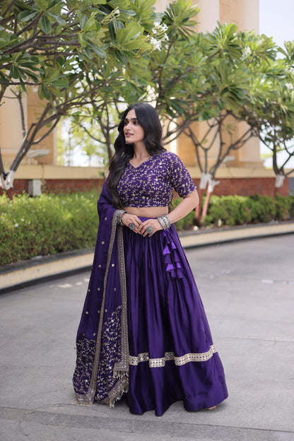 RangBhoomi Glory Satin Embroidered Lehenga Choli Set - Full-Stitched Lehenga with Designer Dupatta