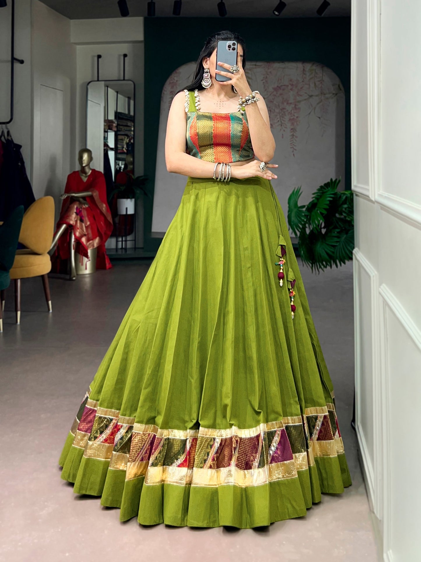 Navratri Raas Zari Lehenga — 5m Flair Cotton Zari Embellished Set by RangBhoomi
