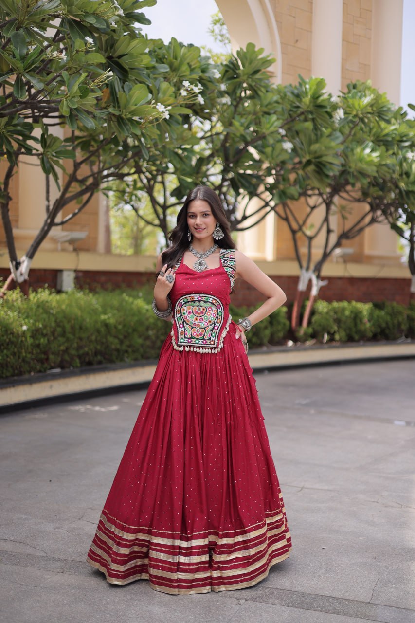 RangBhoomi Navratri Lehenga Choli Collection 2026 — Full-Stitched Mukesh Reyon Set