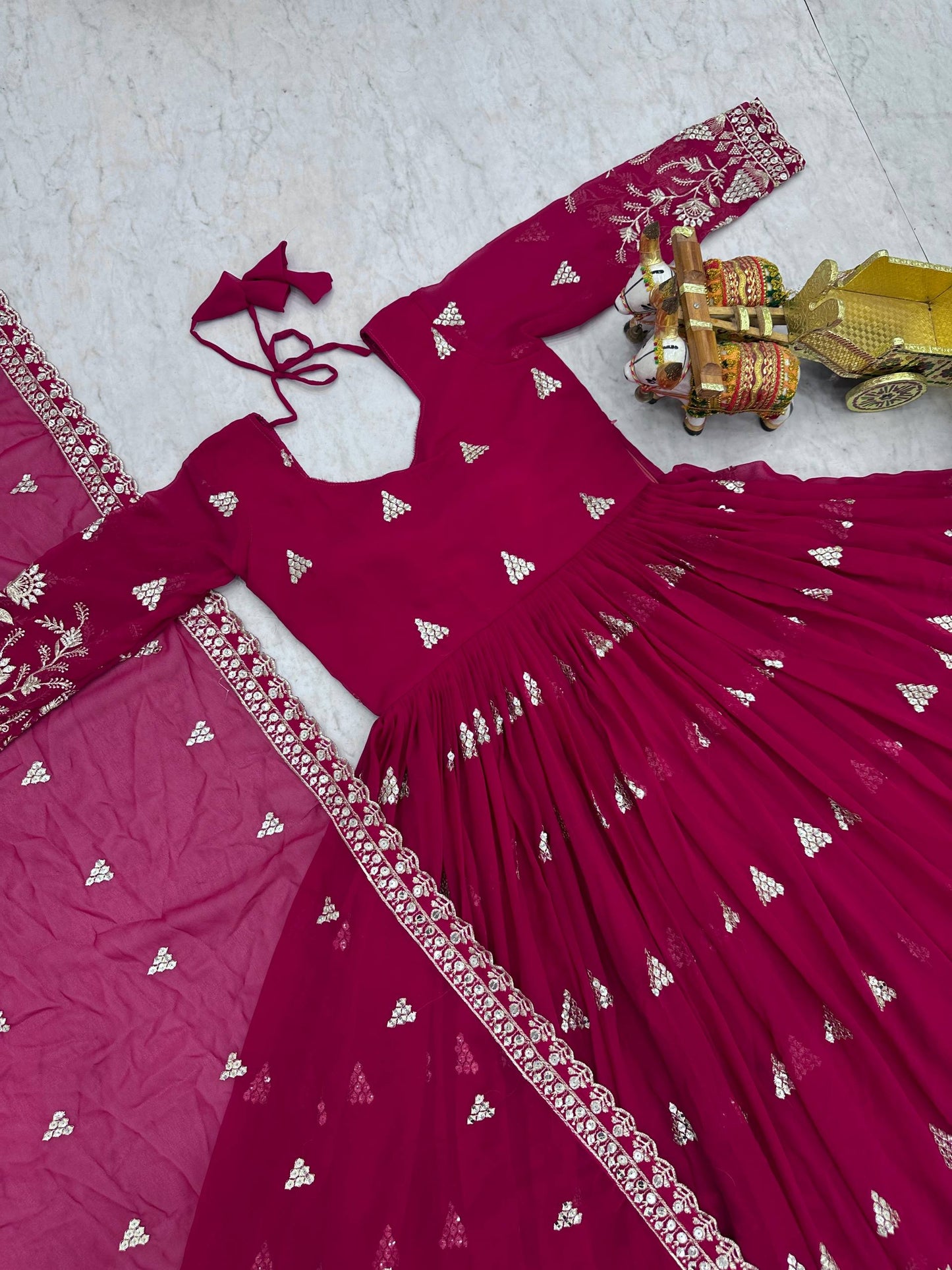 Fox Georgette Anarkali Gown with Sequence Embroidery and Dupatta