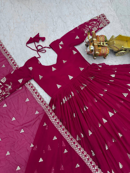 Fox Georgette Anarkali Gown with Sequence Embroidery and Dupatta