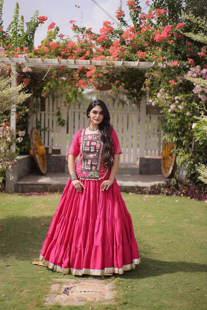RangBhoomi Navratri 2026 Kora Cotton Full-Stitched Lehenga & Blouse Set — L (40", Adjustable 38–44)