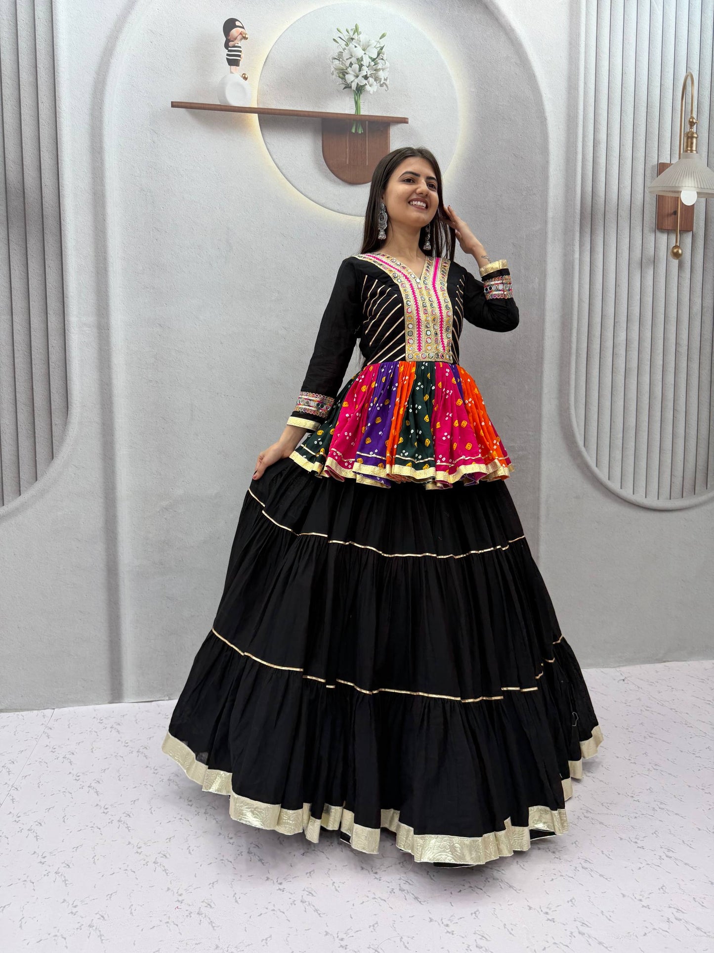 RangBhoomi Navratri Special Lehengacholi – Pure Cotton Kediyu & 9m Flair Lehenga, Fully Stitched