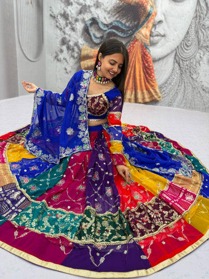 RangBhoomi Navratri Vintage Chaniya Choli — 6m Flair Fox Georgette Lehenga Set