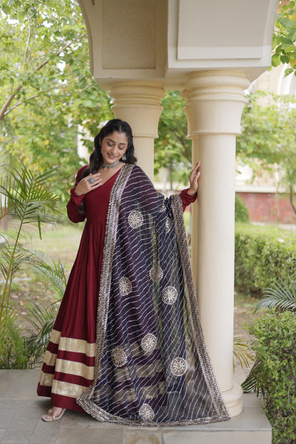 RangBhoomi Navratri Gown & Dupatta Collection 2026 – Full-Sleeve V-Neck Reyon Gown with Georgette Dupatta