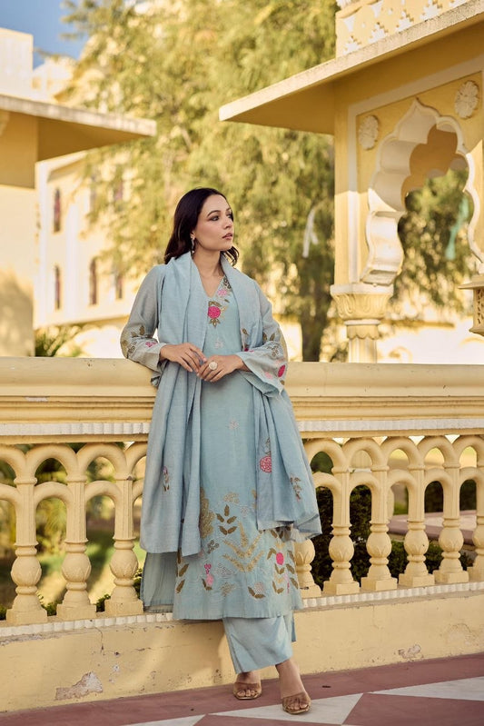 Elegant Festival Special 3-Piece Chanderi Silk Set with Gorgeous Embroidery and Dupatta