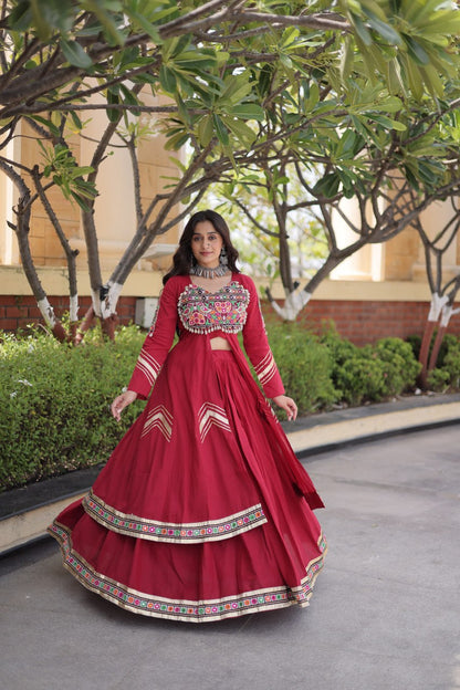 RangBhoomi Feather-Light Jacket Lehenga Set – Lotus Handwork, Long Jacket Ready-to-Wear