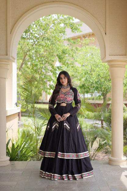 RangBhoomi Feather-Light Jacket Lehenga Set – Lotus Handwork, Long Jacket Ready-to-Wear