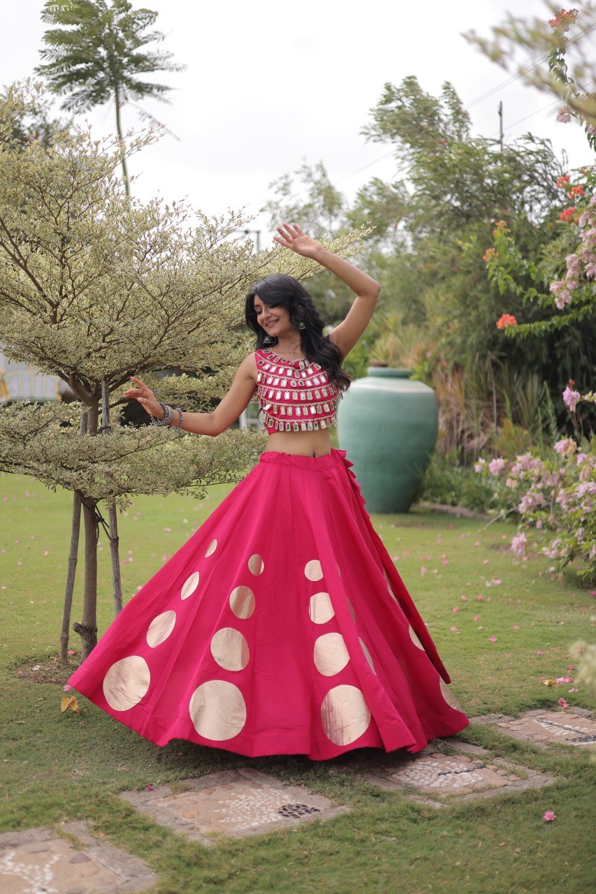 RangBhoomi Navratri Roman-Silk Lehenga Choli Set — Full-Stitched Festive Ensemble
