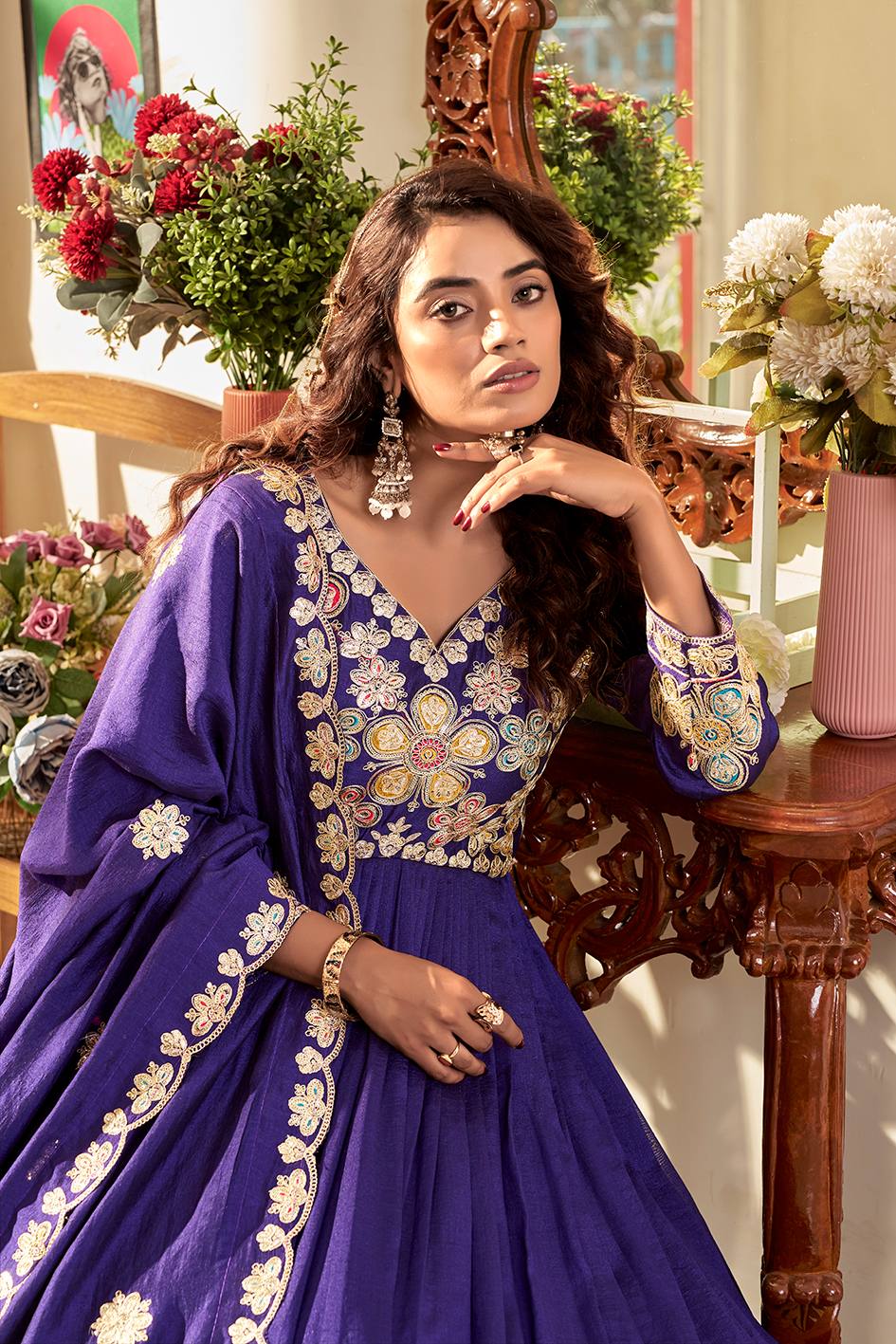 RangBhoomi Exclusive Festival Long Gown and Matching Dupatta Set with Heavy Embroidery
