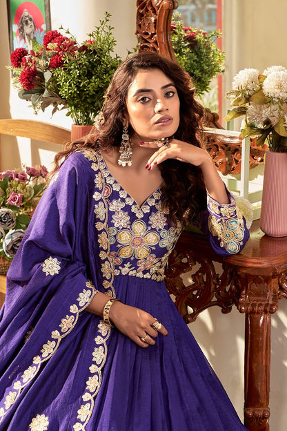 RangBhoomi Exclusive Festival Long Gown and Matching Dupatta Set with Heavy Embroidery