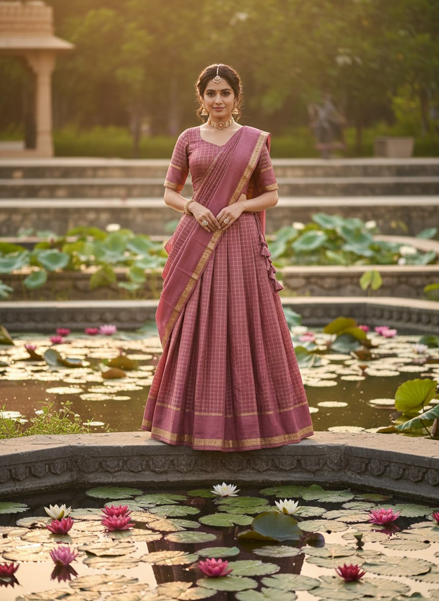Elegant Pure Viscose Georgette Lehenga Choli Set with Zari Weaving and Hand-Dyed Chex Pattern