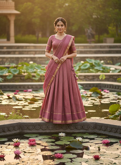 Elegant Pure Viscose Georgette Lehenga Choli Set with Zari Weaving and Hand-Dyed Chex Pattern