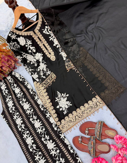 RangBhoomi Designer Party Wear Heavy Star Georgette Top, Plazzo & Dupatta Set