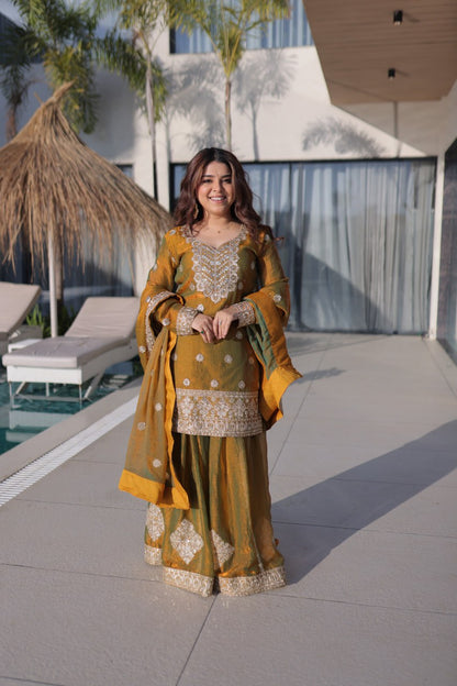 Premium Ready-to-Wear Top, Bottom, and Dupatta Set Collection 2026 – Elegant Embroidered Fendi Chiffon Ensemble