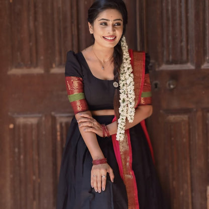 RangBhoomi South Indian Kanjivaram Silk Lehenga Set with Georgette Dupatta and Zari Weaving