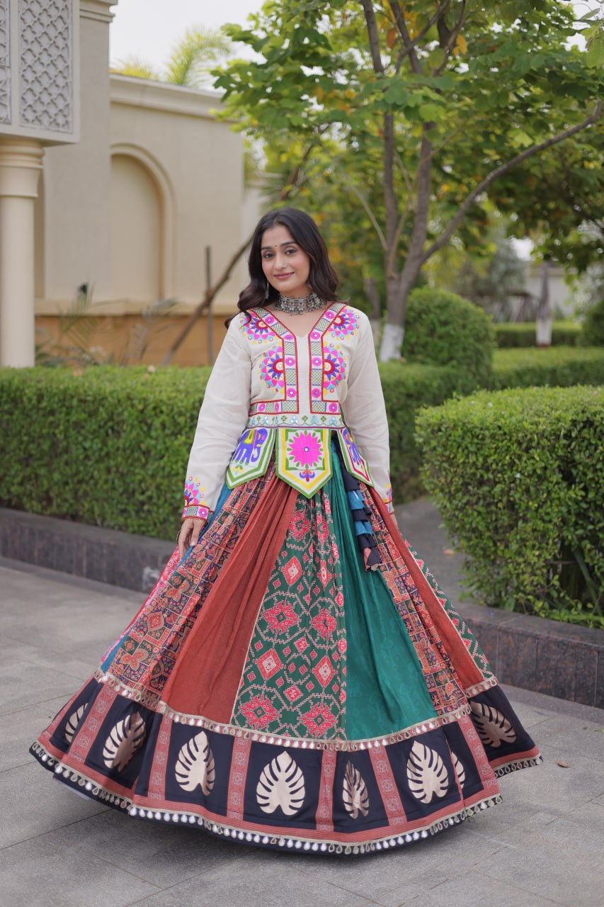 RangBhoomi Navratri Cotton Lehenga Set with Mirror Lace — Full-Stitched Festive Ensemble