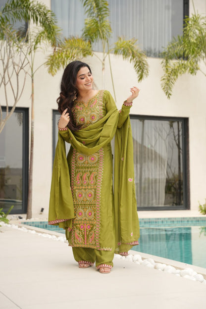 RangBhoomi Elegant Ready-to-Wear Top, Pant, and Dupatta Set with Intricate Multi-Thread Embroidery 2026 Collection