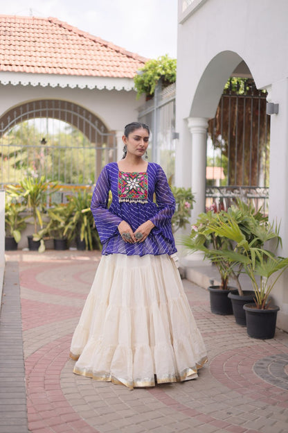 RangBhoomi Navratri Lehenga Choli Set — Kora Cotton Frill with Laheriya Print