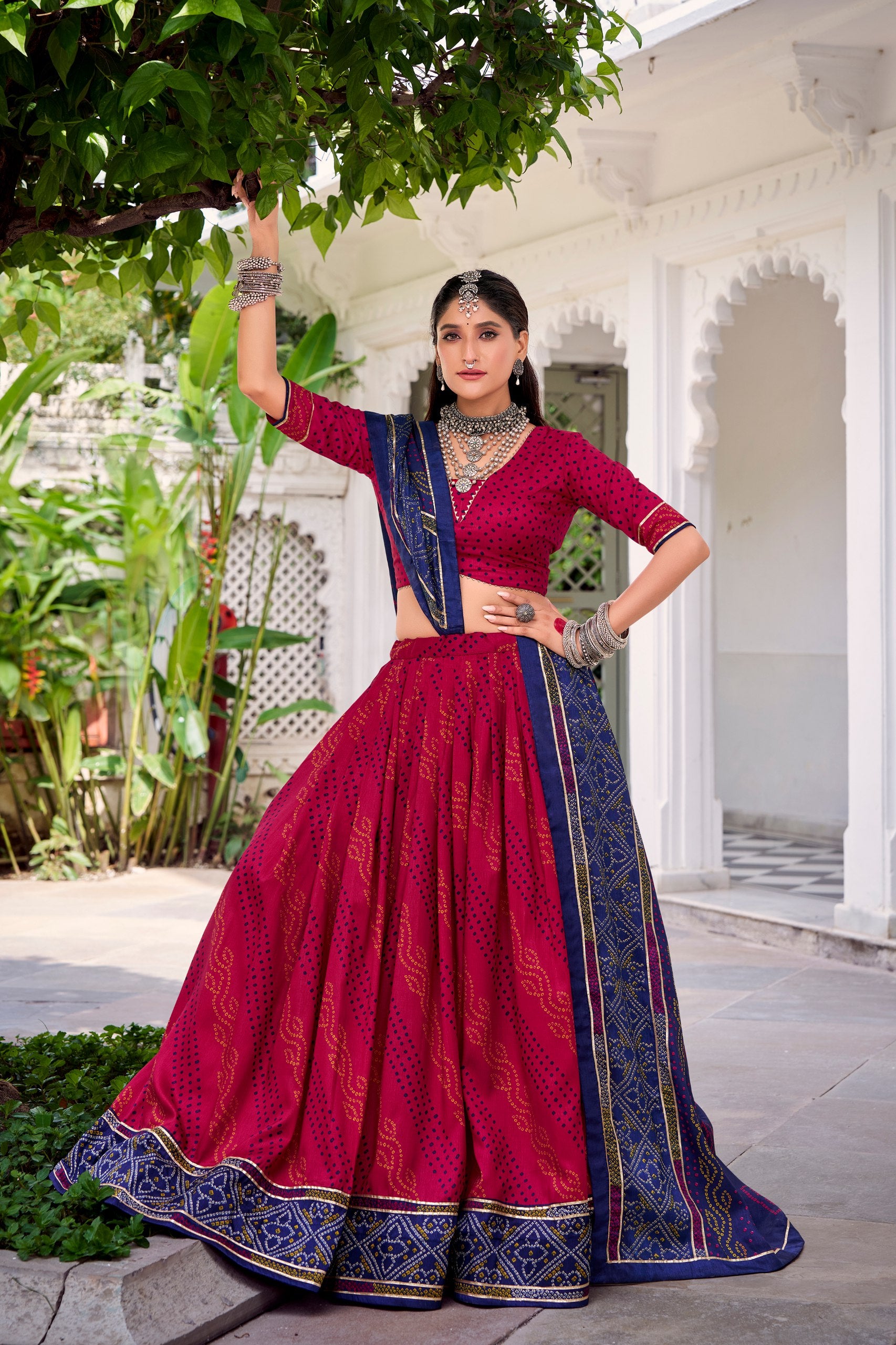 Elegant Navratri Ensemble Featuring Vibrant Bandhani Print and Regal Borders for a Classic Festive Look